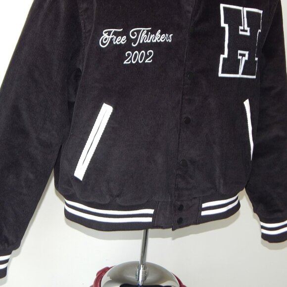 HUDSON Free Thinkers Men Bomber Jacket Insulated Black Logo Snap Closure XL NWT - Picture 8 of 16